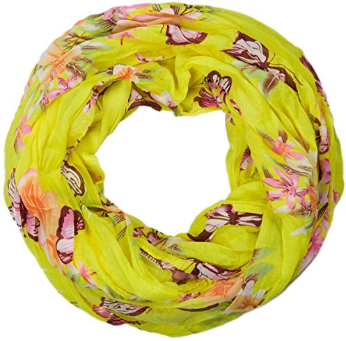 styleBREAKER Bufanda tubular para mujer con estampado de mariposas y flores, bufanda arrugada y con textura, pañuelo 01016013, color:Amarillo