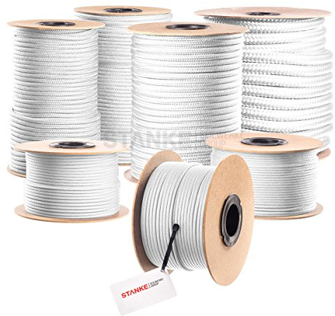 Corda intrecciata in polipropilene PP, da 10 m di lunghezza e 4 mm di diametro, di colore bianco, per imbracature e ancoraggio