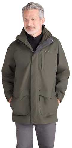 Mountain Warehouse Glacier II Long Mens Waterproof Jacket - IsoDry, Breathable & Quick Dry Rain Coat, Taped Seams, Detachable Hood - Spring Summer Walking, Hiking Khaki XL