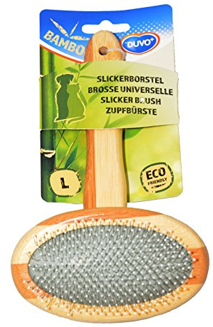 Duvo Carda de Masaje para Mascotas - Tamaño Grande - 20 x 12cm - Cepillo para Perros y Gatos - Carda de Bambú para Desenredar - Mango de Madera para Facilitar el Agarre
