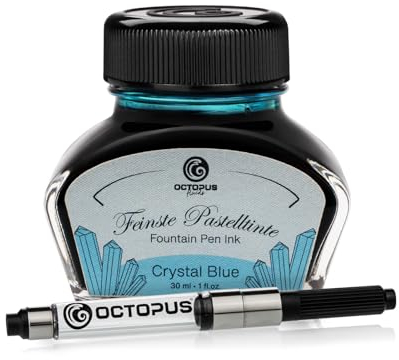 Octopus Fluids Crystal Blue - Fountain Pen Ink in Pastel Colours, Converter Included, Writing Ink in Inkwell, Blue 30 ml