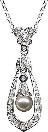 Collana con ciondolo di perline/vero argento 925 con zirconi/collana in stile Liberty, colore pietra: bianco trasparente/negozio online gioielli, Argento Sterling 925, zirconi, Zirconi cristallo