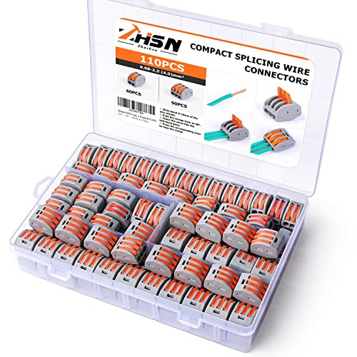 Zhushan 110 PCS Lever Wire Connectors Nuts Kit - Electrical Connectors, 28-12 AWG, Compact Splicing, Quick Disconnect, 2/3 Conductors Combination