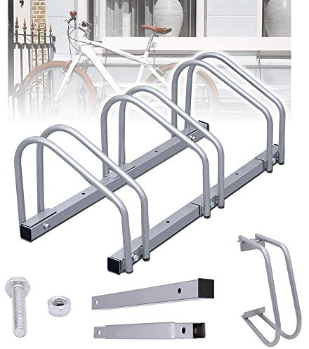 Tubiaz Supporto per Bicicletta per 3 biciclette, Montaggio a pavimento o a parete, adatto per biciclette da 35-55 cm, con Materiale di Montaggio Incluso, Salvaspazio, Argento