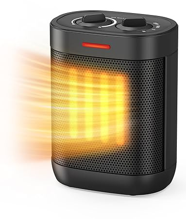 1000W Small Space Heater for Indoor Use, 2S Fast Heating, PTC Ceramic Electric Space Heater with 3 Modes, Thermostat, Overheated & Tip-Over Safety Protection, Portable Heater for Office and Bedroom