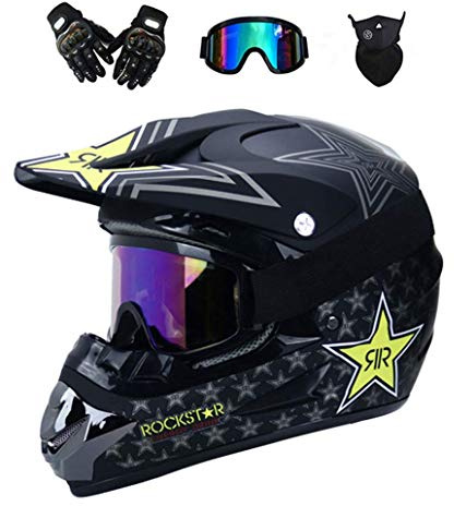 Adult Motocross Helmet, Youth Kid Full-Face Off Road Sports Motorbike Helmet, Unisex Downhill MTB ATV BMX Enduro Quad Dirt Bike Helmet, with Goggles Mask Gloves (Color : Grey, Size : S/52-53CM)