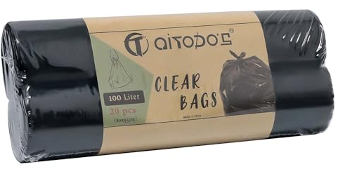 AiTodos® 100L Sac Poubelle, LxH: 95x80cm, 20pcs Sacs Poubelle Noirs, Sac à Ordures en Polyéthylène (2 Rouleaux, 10 par Rouleau)