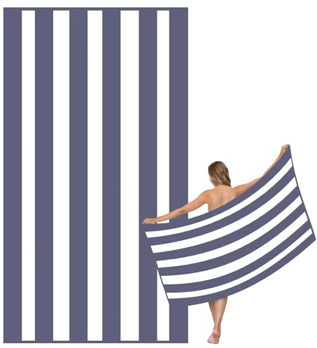 Large Quick Dry Microfibre Beach Bath Towel for Adult,Double Sides grey White Striped Sand Free Beach Towel with Bag,Lightweight Gym Yoga Sports Towel,Compact Travel Summer Beach Towel for Women Men