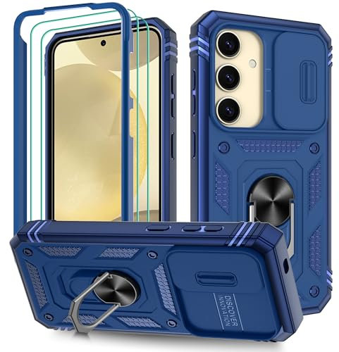 Pilaru 3 in 1 for Samsung S25 Case | With Front Frame | [Separate] 2 Screen Protector & Kickstand Ring & Camera Cover Military Grade Drop Shockproof Protection for Galaxy S25,Blue