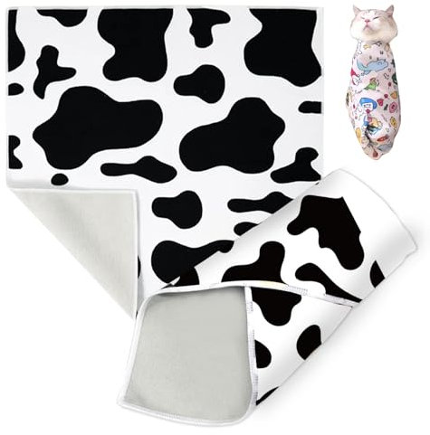 ELEMONY Katzenpflege-Wickeltuch, selbstklebend, kratzfest, Anti-Bissschutz, Anti-Flucht-Pflegebeutel für Katzen, Nagelknipsen, Ohrenreinigung und Zähneputzen (19,7 × 50 cm Kuhmuster)