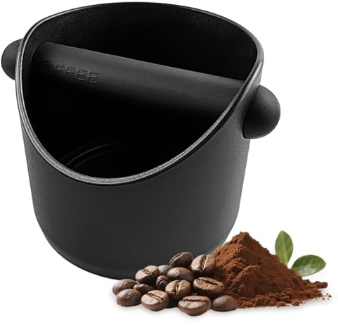 Kaffe avtappningsbehållare, 10 x 10 x 11 cm kaffesump behållare, knockbox med avtagbar knock lever, svart skärmhållare, tappningsbehållare, espresso-avtappningsbehållare för kök, café, restaurang,