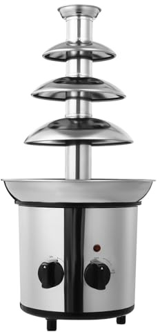 Fontana di cioccolato a 4 ripiani, grande fontana di cioccolato, con funzione di fusione, in acciaio inox, 170 W, cascate lisce per frutta e pasticceria - fontana per cioccofondue per caffè e hotel