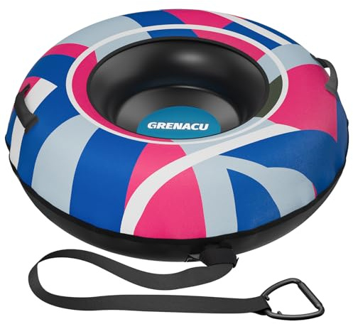 Grenacu Inflatable Snow Tube Sled - 48'' Snow Tubes for Sledding Heavy Duty with Premium Canvas Covers for Adults Fun Snow Toys Winter Outdoor Toys for Boys Girls Ideal Christmas Birthday Gift