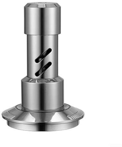 stainless steel coffee tamper with magnetic centering rings and spring loaded mechanism delivering consistent 25 30lb pressure for espresso puck compression (58mm)