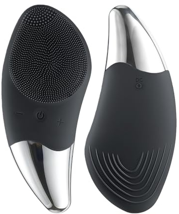 Rechargeable Silicone Face Scrubber,Maslasee Face Exfoliator- 6 Modes Facial Cleansing Brush for Deep Cleaning, Blackhead Remover Tool and Massage, Ipx7 Waterproof (Black)