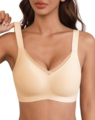 INNERSY Women's Bras Non Wired Seamless Bralettes Full Coverage Padded Bra | Adjustable Straps Everyday Bralettes, Elegant Tulle Trimmings, Full-cup Tops, Daily Comfort Underwear, Includes an Extender