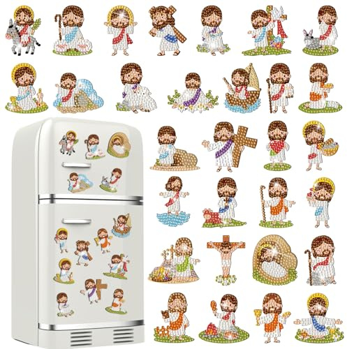 30 Pcs Diamond Art Magnet Kits for Adults Beginner Magnetic Jesus DIY Diamond Painting Kits for Special Shape Gem Art Crafts Fridge Refrigerator Magnet for Beginners Gifts