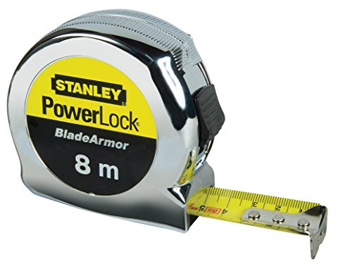 STANLEY 0-33-527 Powerlock Tape with Blade Armor, 8m Metric Only, Silver/Black