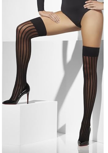 Smiffys Medias transparentes, negras, con rayas verticales Halloween, Carnaval