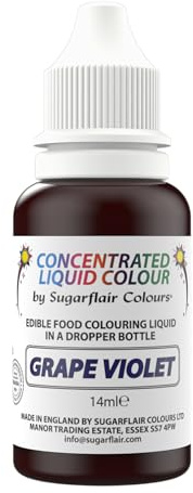 Sugarflair Grape Violet Liquid Food Colouring Droplet For Colouring Royal Icing, Sugarpaste Buttercream, Sugarpaste Also For Painting & Can Be Used With An Airbrush - 14ml
