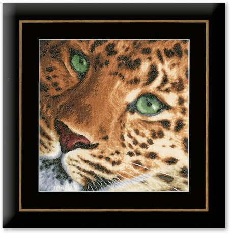 Lanarte Kreuzstich Stickpackungen Gezählter Kreuzstichbilder Set LEOPARD Wanddekoration Handarbeit Set für Erwachsene 35 x 34 cm DIY Deko Bastelset Handwerker Kreative Geschenkset