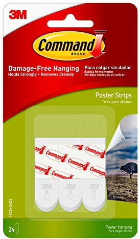 Command Poster Hanging Strips, Small, White, 24-Strips (17024-24ES)