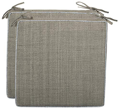 Brandsseller Set de 2 Cojines de asiento 40x40x4 cm – Cojine para silla repelente al Agua con Cintas de Sujeción aspecto de Lino – interior y exterior – Cocina,Terraza, Jardín – Taupe