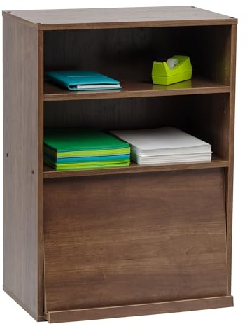 Movian Iris Ohyama, Mueble de almacenaje con 2 baldas y Puertas Plegables/Armario de Madera/Mueble almacenaje, Diseño,Ajustable en Altura Cada 3,2 cm, Oficina, Casa - Flap Rack - CHR-1 - Roble Marrón