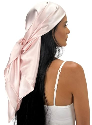 Mulberry Park Silks 100% Mulberry Silk Head Scarf Large 36 - 19 Momme Women's Hair Wrap for Sleeping, Reduce Frizz & Damage, Natural Soft Silk, Wear Day & Night, OEKO-TEX Certified - Pink