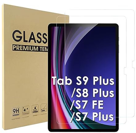Simpeak [2-Stück Schutzfolie Kompatibel für Samsung Galaxy Tab S9 Plus/ S8 Plus / S7 FE / S7 Plus SM-X810/X816B/X818/X800/X806, 9H Temperglas Screen Protektor Displayschutz, Schutzglas Folie