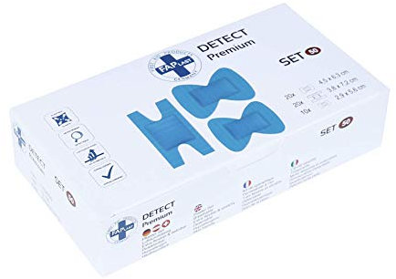 HierBeiDir Set di Cerotti adesivo Detect, extra flessibile ed elastico, traspirante, adatto alla pelle, ipoallergenico, 50 pezzi, per dita e polpastrelli