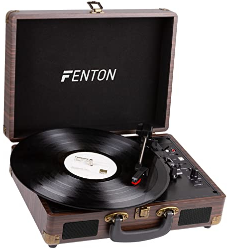 Fenton RP115B - Giradischi Vintage a 3 Velocità, Noce, Con Altoparlanti Integrati, Per Dischi 33, 45 e 78 Giri, Bluetooth, Facile Da Trasportare