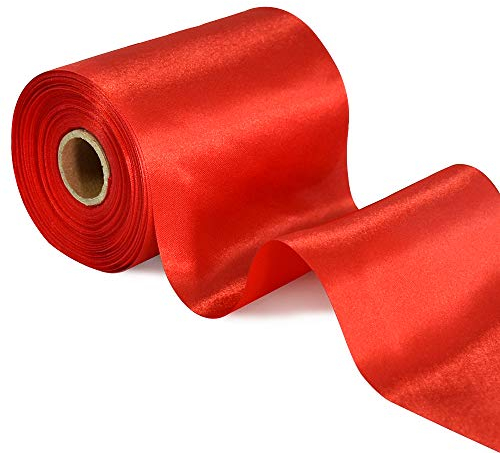TONIFUL 10cm x 20M rotes band breit geschenkband große schleife satinband für auto Bogen Eröffnungszeremonie Schleifen Dach- und Außendekoration Partydekoration Stuhl Hochzeit Der Valentinstag