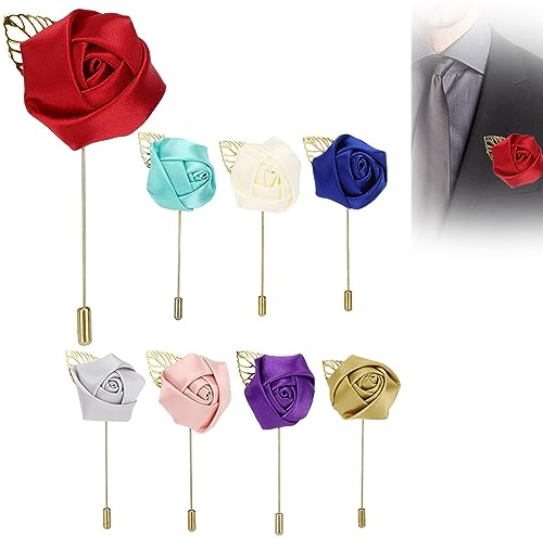 8 Stücke Boutonnier Set, künstliche Seidenrosencorsage, Blumen -Revers -Pin für Boutonniere, Hochzeitsstift für Frauen und Männer Prom Party, Bräutigam, 4 x 8,5 cm