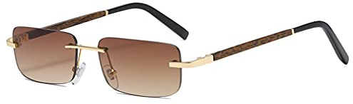 Long Keeper Rimless Rectangle Sunglasses, Square Vintage Tinted Glasses Unisex Transparent Small Retro Sunglasses for Women Men (Brown, 45)