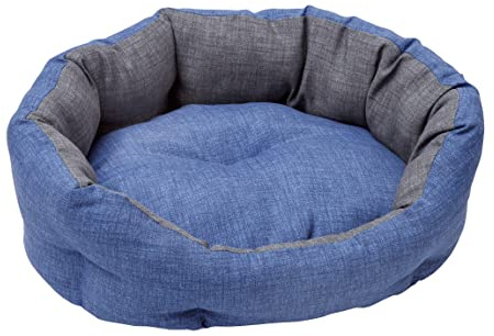 Baroni Home Cuccia per Cane e Gatto in tessuto Grigio e Blu Taglia M 45x55 cm, Morbido Divano Ovali, Comodo, per Camera da Letto Salotto Corridoio, Lavabile