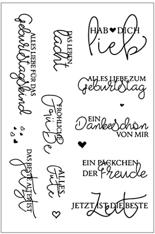 OFUNGO Clear Stamps Deutsch-Silikonstempel Set Deutschl,Silikonstempel Sprüche Silikon Stempel für DIY Karte Scrapbooking Basteln, Silikonstempel Deutsch Geburtstag,Hochzeit,Weihnachten(9)