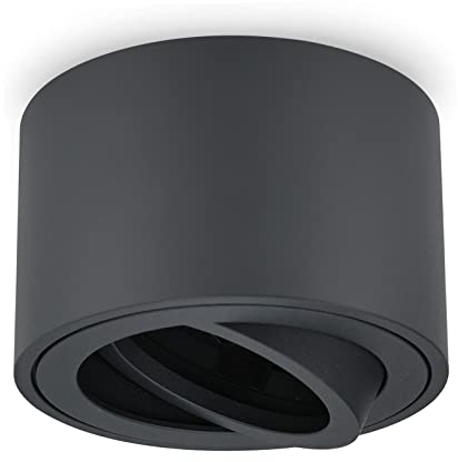 URing Aufbauspot Grau Schwenkbar Flach, Aufbaustrahler Deckenspot Aufputz für LED Module 230V, Aufputzleuchte Rund Decken Deckenleuchte Spot Ø 80x50 mm, Aluminium Matt, Glühbirne nicht inklusive