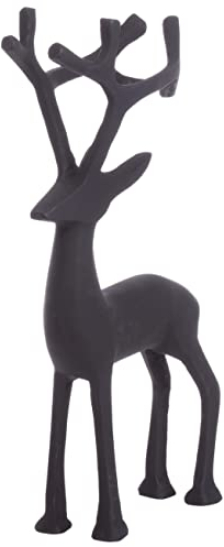 Brandsseller Statuetta decorativa 24 cm Renna Cervo Metallo Scultura Decorazione Natale Inverno - Nero