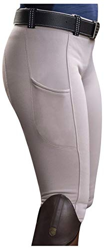 KBOPLEMQ Reithose Reitleggings Damen Mädchen Kinder mit Kniebesatz und Innentasche, elastische Jodhpurhose REIT-Tights für Reitschule Reitsport Radfahren