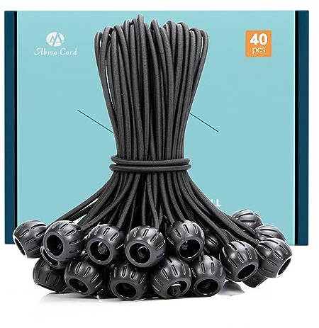 Abma Cord Elastici con Sfera 40 Pezzi x 15cm Corda Elastica per Teloni Corde Elastiche con Sfera Cavo Elastico Tenditore Elastico Elastici Fissaggio - Nero