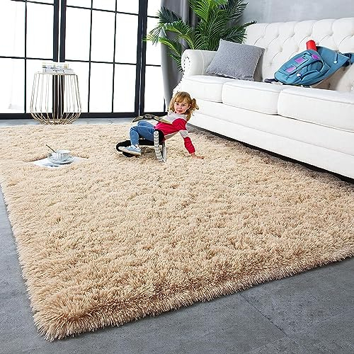 lightlux Teppich Shaggy Hochflor für Wohnzimmer Langflor Teppich Hochwertig Hohe Pflegeleicht Fadendichte Wasser Indoor Bodenmatte für Esszimmer Schlafzimme (Camel-Brown, 200×200cm)