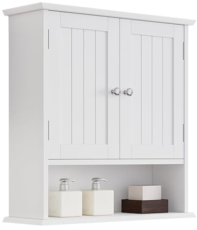 Mino Kesper Bathroom Wall Cabinet, Bathroom Cabinet Wall Mount with 2 Doors and Open Shelf, Over The Toilet Wall Storage Cabinet, Bathroom Medicine Cabinet