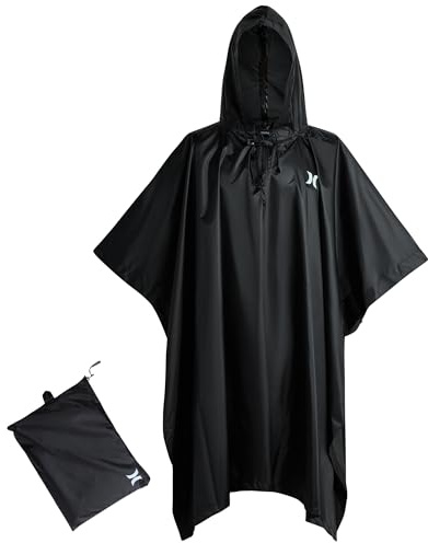 Hurley Ponchos Adult - Waterproof Rain Ponchos for Adults, Lightweight Packable Rain Poncho for Hiking, Camping & Emergency, Black