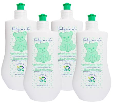 Babycoccole KIT 4 DETERGENTE PER BIBERON CIUCCI TETTARELLE con Enzimi di Origine Naturale, Senza Profumo, Detergente Biberon, Rimuove Residui Cibo e Sanitizza, Dermatologicamente Testato - 4x400ml