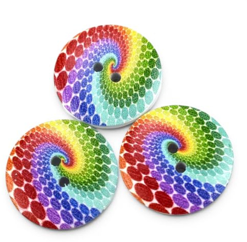 KnitForLess 20mm Wooden Buttons Rainbow Swirl Pattern LGBT 2 Hole Sewing Knitting (10)