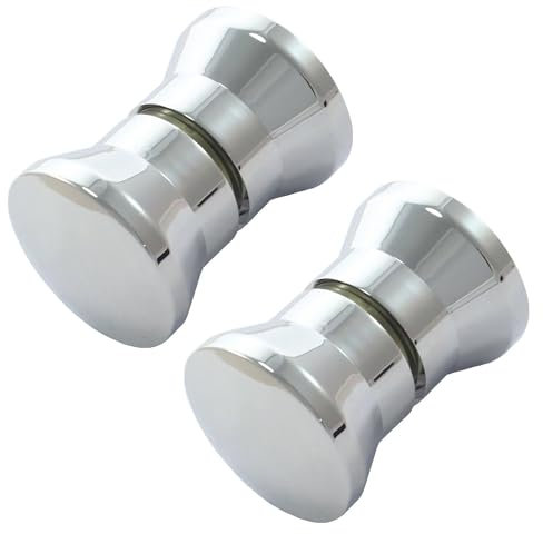 Linwnil 2 paia di pomelli rotondi per porta della doccia, in vetro cromato, parti di ricambio per box doccia, doccia (XT-02LS)