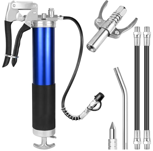 PokeAir Einhand Fettpresse 8000PSI, Einhand Fettpresse für Schmiernippel, Fettpresse Set mit Pistolengriff und Schnellverschlusskupplung, Fettpresse für 400g Kartusche verstärkter Verbinder