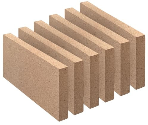 Schamottesteine, lebensmittelechte Ton-Schamottesteine, 3000 F, Größe 22,9 x 10,4 x 1,9 cm, isolierende 1,9 cm dicke Ton-Schamottesteine, Ersatz für Holzöfen, Kamine, Feuerstelle, Ofen, Pizzaofen, 6