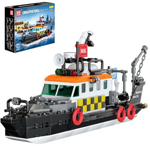 Mould King 10081 Klemmbausteine Schiff Fischerboot Spielzeug Segelschiff Set Multifunktions Rescue Boat Bausteine Schiffbausatz Kompatibel Mit Andere Marke(364 Teile)